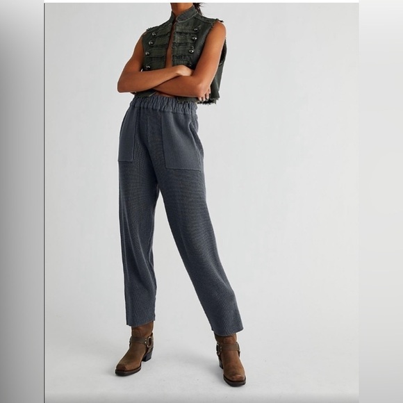 Free people beach knit lounge pants with pockets elastic waist grey size S - Picture 1 of 9